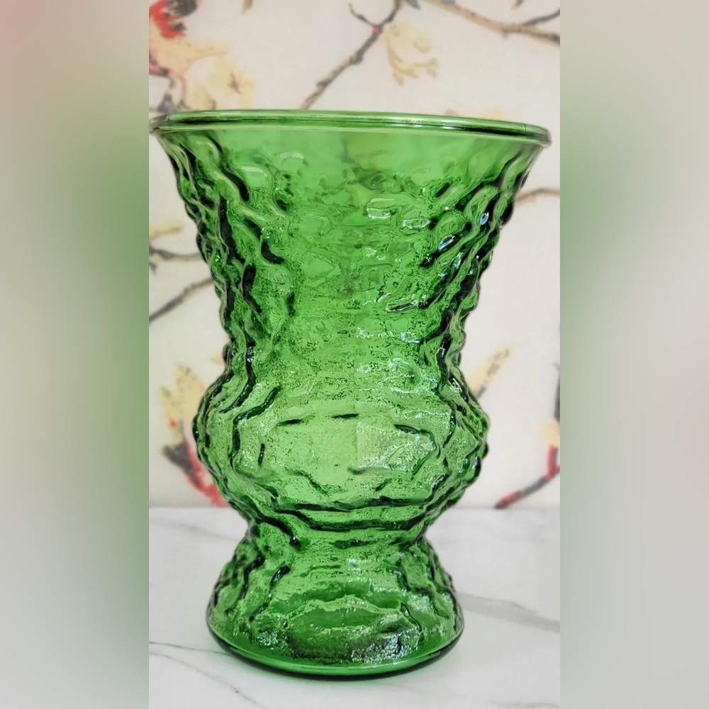 Vintage Crinkle Glass Green EO Brody Flower Vase